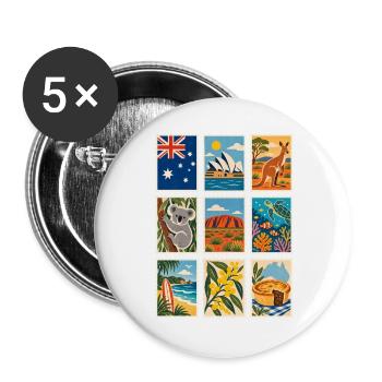 Australien Briefmarken - Buttons groß 56 mm (5er Pack) - Weiß - Vorne