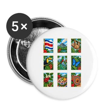 Costa Rica Briefmarken - Buttons groß 56 mm (5er Pack) - Weiß - Vorne