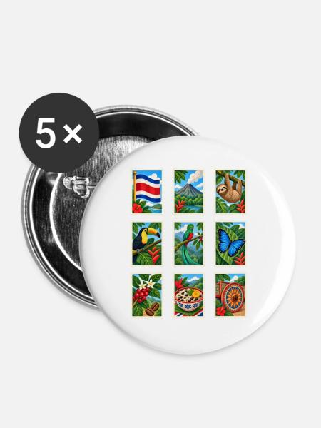 Costa Rica Briefmarken - Buttons groß 56 mm (5er Pack) - Weiß