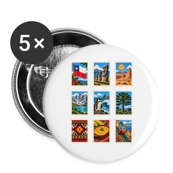 Chile Briefmarken - Buttons groß 56 mm (5er Pack) - Weiß - Vorne