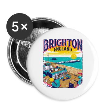 City Retro Brighton England Seaside Coastal - Buttons groß 56 mm (5er Pack) - Weiß - Vorne