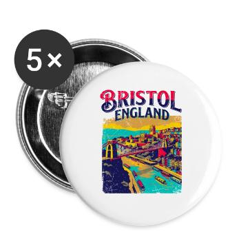 Retro Bristol England Cityscape Skyline Art - Buttons groß 56 mm (5er Pack) - Weiß - Vorne