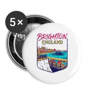 City Vintage Brighton England Coastal Skyline - Buttons groß 56 mm (5er Pack) - Weiß - Vorne
