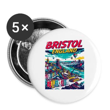 Retro Bristol England City Skyline Travel - Buttons groß 56 mm (5er Pack) - Weiß - Vorne