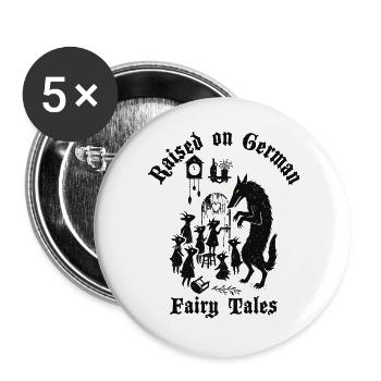 Raised on German Fairy Tails Wolf Sieben Geißlein - Buttons groß 56 mm (5er Pack) - Weiß - Vorne