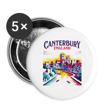 City Vintage Canterbury England Cathedral Skyline - Buttons groß 56 mm (5er Pack) - Weiß - Vorne