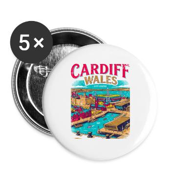 Cardiff Wales City Centre Bay Travel - Buttons groß 56 mm (5er Pack) - Weiß - Vorne