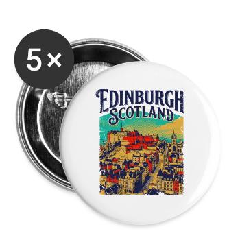 City Vintage Edinburgh Scotland Skyline - Buttons groß 56 mm (5er Pack) - Weiß - Vorne