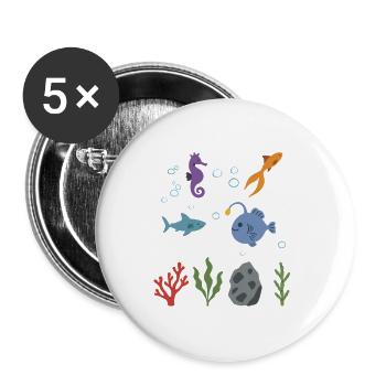 Seepferdchen Unterwasser Kinder Goldfisch Hai - Buttons groß 56 mm (5er Pack) - Weiß - Vorne