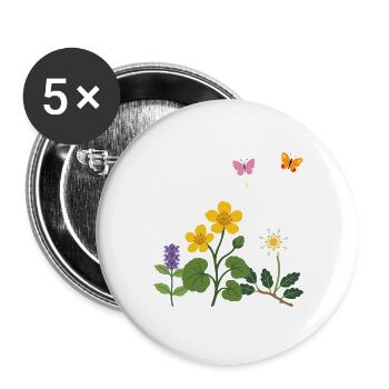 Blumen botanisch Naturmotiv Zeichnung - Buttons groß 56 mm (5er Pack) - Weiß - Vorne