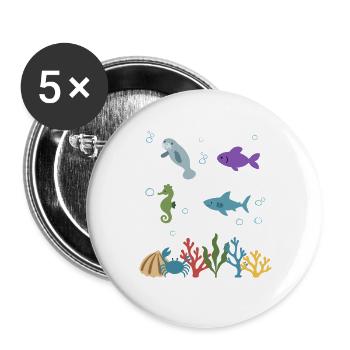 Seekuh Unterwasser Kinder Fisch Seepferdchen - Buttons groß 56 mm (5er Pack) - Weiß - Vorne
