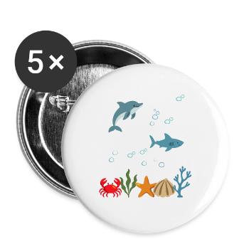 Delfin Unterwasser Kinder Hai - Buttons groß 56 mm (5er Pack) - Weiß - Vorne
