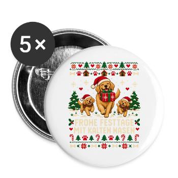 Weihnachtshunde mit kalten Nasen - Buttons groß 56 mm (5er Pack) - Weiß - Vorne