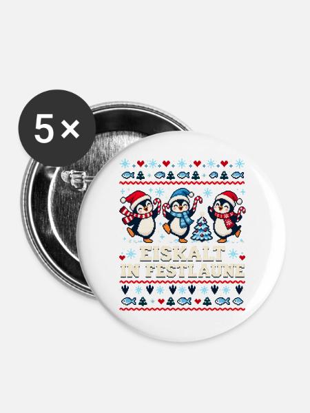 Pinguine - Eiskalt in Festlaune - Buttons groß 56 mm (5er Pack) - Weiß