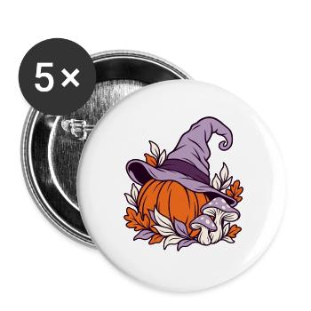 Herbstlicher Kürbis mit Hexenhut - Buttons groß 56 mm (5er Pack) - Weiß - Vorne
