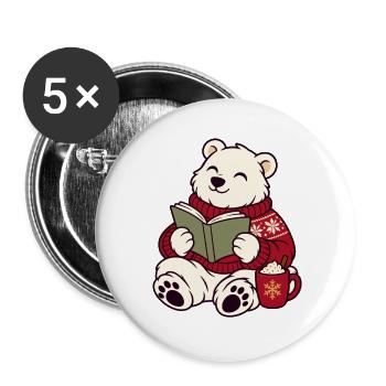 Winterleser Bärchen im Pullover - Buttons groß 56 mm (5er Pack) - Weiß - Vorne