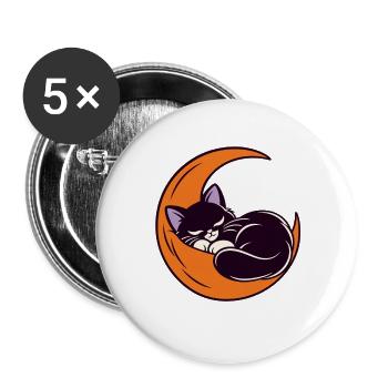 Mondschlaf Katze auf der Sichel - Buttons groß 56 mm (5er Pack) - Weiß - Vorne