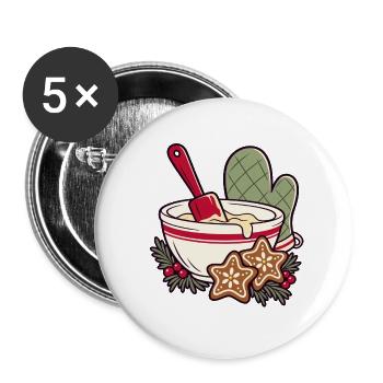 Kekszeit im Schüssel-Design - Buttons groß 56 mm (5er Pack) - Weiß - Vorne