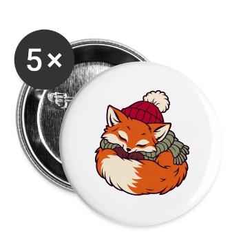Schlafender Fuchs im Schal - Buttons groß 56 mm (5er Pack) - Weiß - Vorne