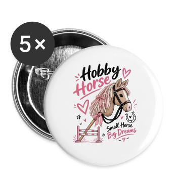 Lustiger Hobbypferdeliebhaber – Kleine Pferde-Große Träume - Buttons groß 56 mm (5er Pack) - Weiß - Vorne