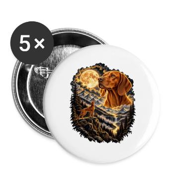 Spitz Hund Mondschein Bergwelt - Buttons groß 56 mm (5er Pack) - Weiß - Vorne