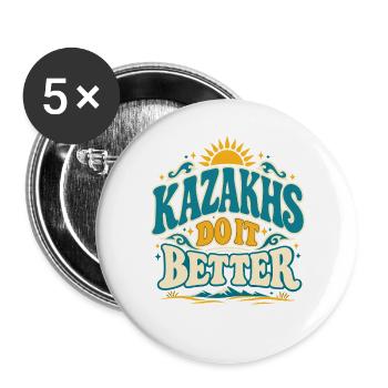 Kasachischer Adler Sonne und Berge - Buttons groß 56 mm (5er Pack) - Weiß - Vorne