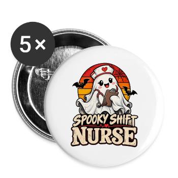 Spukschicht Nurse Halloween - Buttons groß 56 mm (5er Pack) - Weiß - Vorne