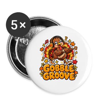 Gobble Groove Herbst-Turkey mit Musik - Buttons groß 56 mm (5er Pack) - Weiß - Vorne