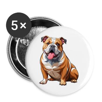 Bulldoggen-Hundesitting - Buttons groß 56 mm (5er Pack) - Weiß - Vorne