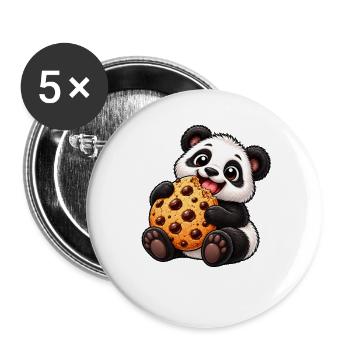 Süßer Panda mit Keksen Cartoon Motiv - Buttons groß 56 mm (5er Pack) - Weiß - Vorne