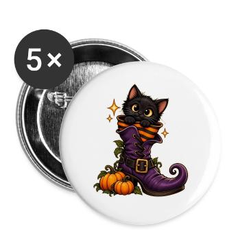 Katze im Hexenstiefel - Buttons groß 56 mm (5er Pack) - Weiß - Vorne