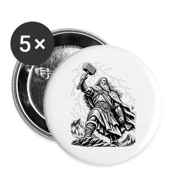 Thor – Donnergott im mystischen Sturm - Buttons groß 56 mm (5er Pack) - Weiß - Vorne