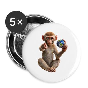 Affe-mit-Erdkugel - Buttons groß 56 mm (5er Pack) - Weiß - Vorne