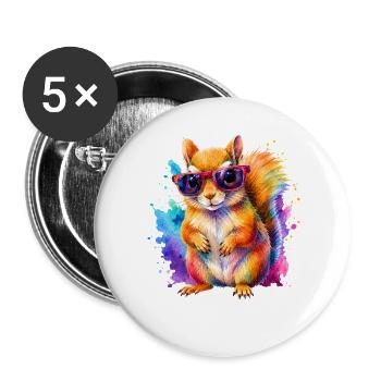 Süßes Eichhörnchen mit Sonnenbrille - Buttons groß 56 mm (5er Pack) - Weiß - Vorne