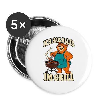 Ich hab alles im Grill – Grillbär Grillmeister - Buttons groß 56 mm (5er Pack) - Weiß - Vorne