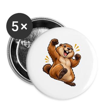 Cartoon springendes Eichhörnchen - Buttons groß 56 mm (5er Pack) - Weiß - Vorne
