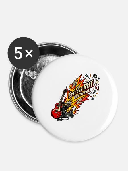 Rockfan Gitarrenriff Metal Fan Riff zuerst - Buttons groß 56 mm (5er Pack) - Weiß