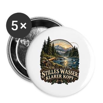 Stilles Wasser, klarer Kopf - Buttons groß 56 mm (5er Pack) - Weiß - Vorne