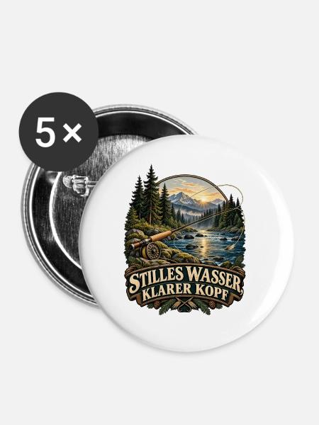 Stilles Wasser, klarer Kopf - Buttons groß 56 mm (5er Pack) - Weiß