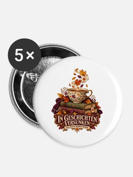 In Geschichten versunken - Buttons groß 56 mm (5er Pack) - Weiß