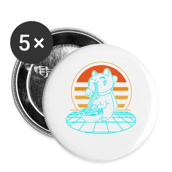 Katze Ramen Retro - Buttons groß 56 mm (5er Pack) - Weiß - Vorne