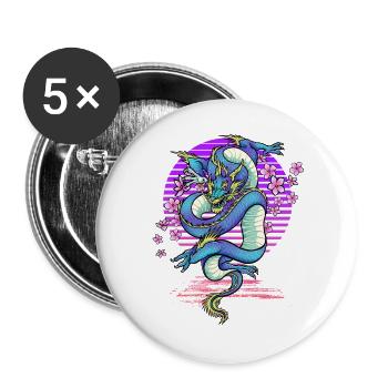 Drache Kirschblüten Fantasy - Buttons groß 56 mm (5er Pack) - Weiß - Vorne
