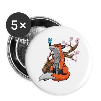 Fuchs Kirschblüten - Buttons groß 56 mm (5er Pack) - Weiß - Vorne