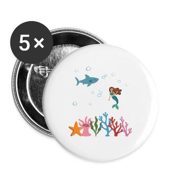 Hai Unterwasser Kinder Meerjungfrau märchenhaft - Buttons groß 56 mm (5er Pack) - Weiß - Vorne