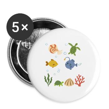 Nautilus Unterwasser Kinder Meeresschildkröte Meer - Buttons groß 56 mm (5er Pack) - Weiß - Vorne