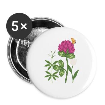 Tulpe Blumen Waldmeister Rotklee floral Zeichnung - Buttons groß 56 mm (5er Pack) - Weiß - Vorne