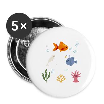 Fisch Unterwasser Kinder Wal Seeteufel - Buttons groß 56 mm (5er Pack) - Weiß - Vorne