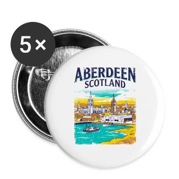 Retro Aberdeen Scotland City Skyline Novelty - Buttons groß 56 mm (5er Pack) - Weiß - Vorne