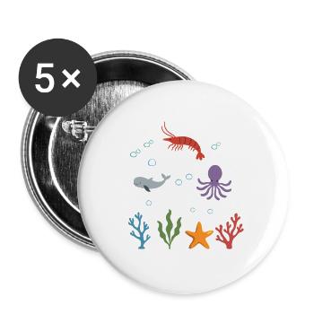 Garnele Unterwasser Kinder Wal - Buttons groß 56 mm (5er Pack) - Weiß - Vorne