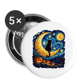 Mondkatze im Sternennacht-Labyrinth - Buttons groß 56 mm (5er Pack) - Weiß - Vorne